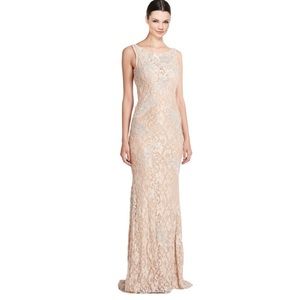 Jovani Champagne Embellished Fitted Evening Dress